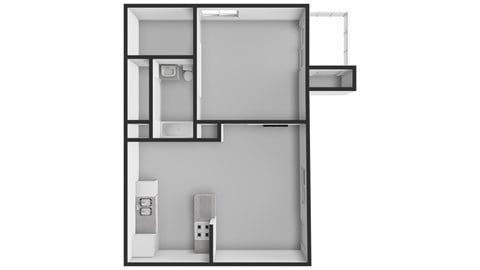 Floor plan for 1 bed, 1 bath, 760 sqft